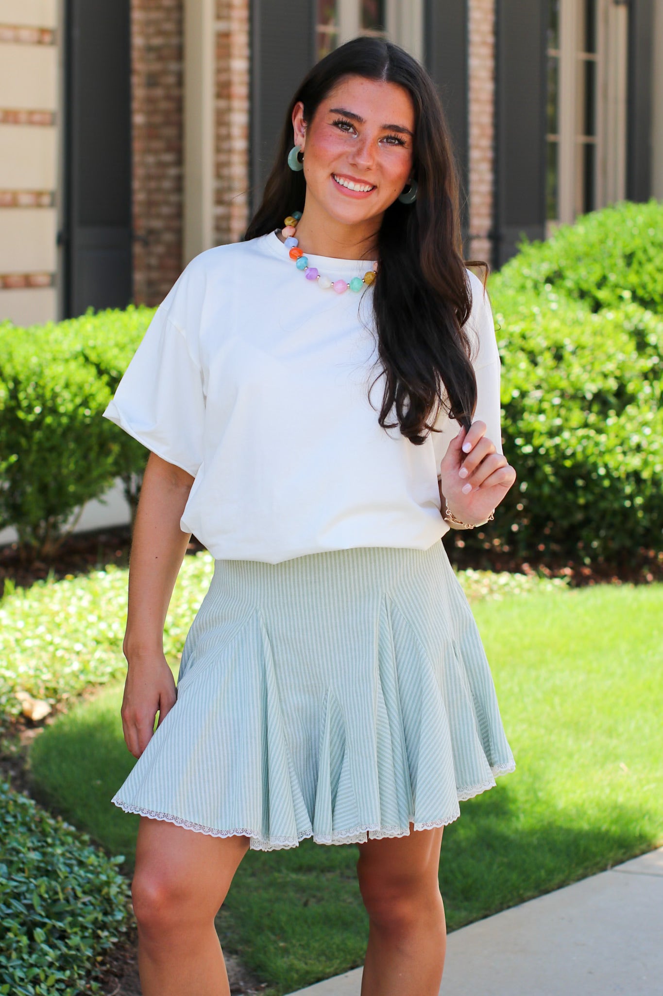 Graceful Motion Striped Lace Trim Godet Skort – Madison + Mallory