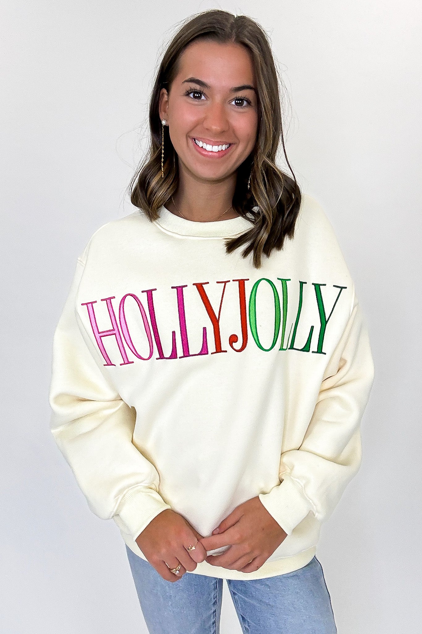 HOLLY JOLLY Embroidered Patch Pullover