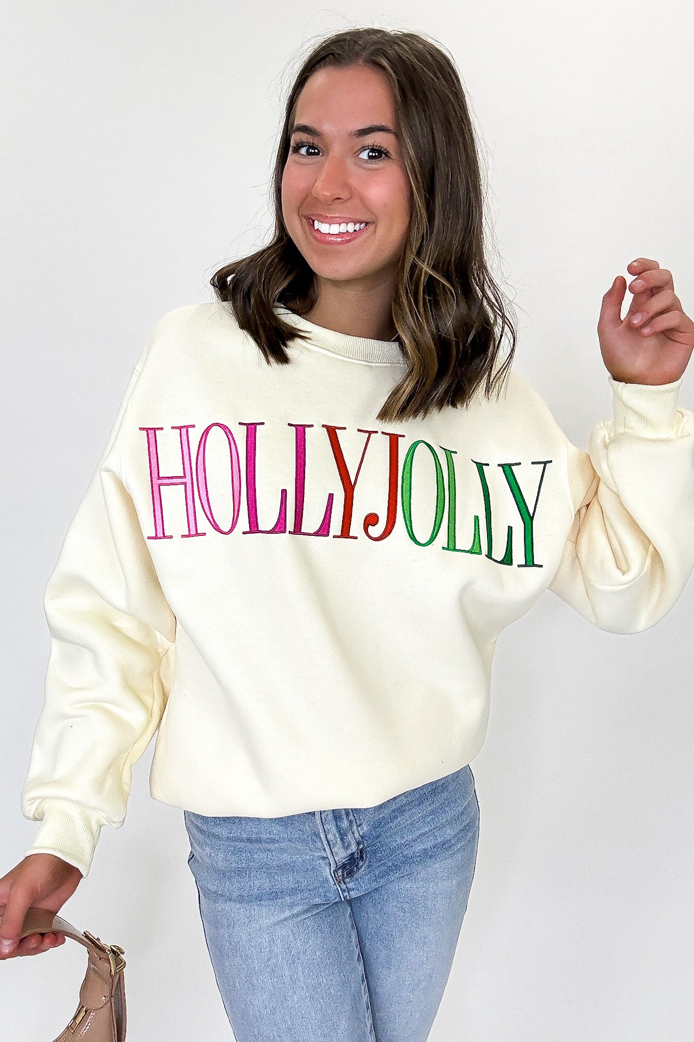 HOLLY JOLLY Embroidered Patch Pullover