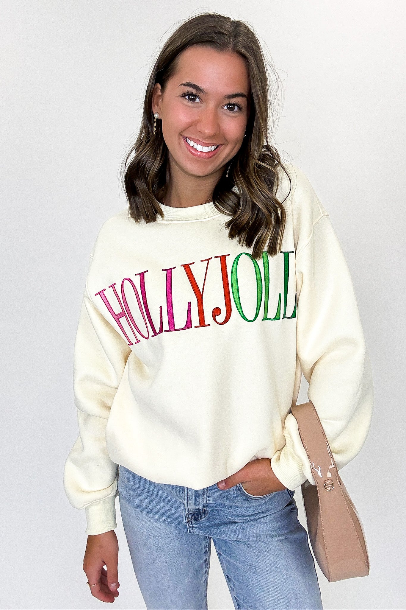 HOLLY JOLLY Embroidered Patch Pullover