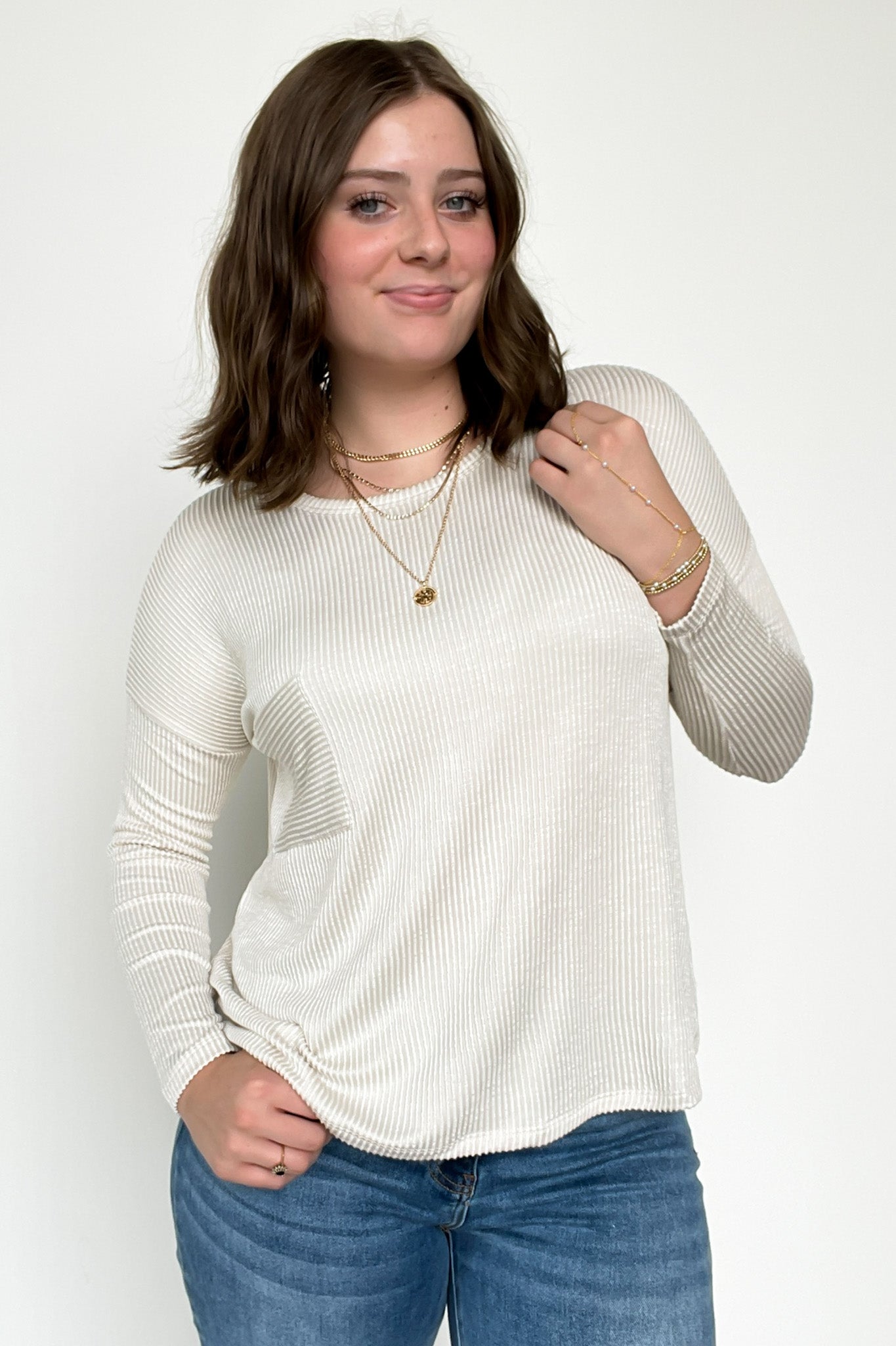 Sand Beige / SM Harper Chill Ribbed Long Sleeve Top - FINAL SALE - Madison and Mallory