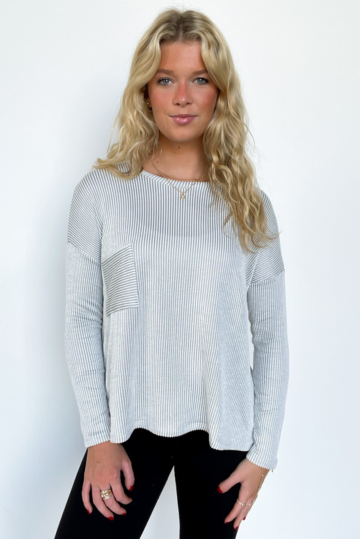 Light Gray / SM Harper Chill Ribbed Long Sleeve Top - FINAL SALE - Madison and Mallory