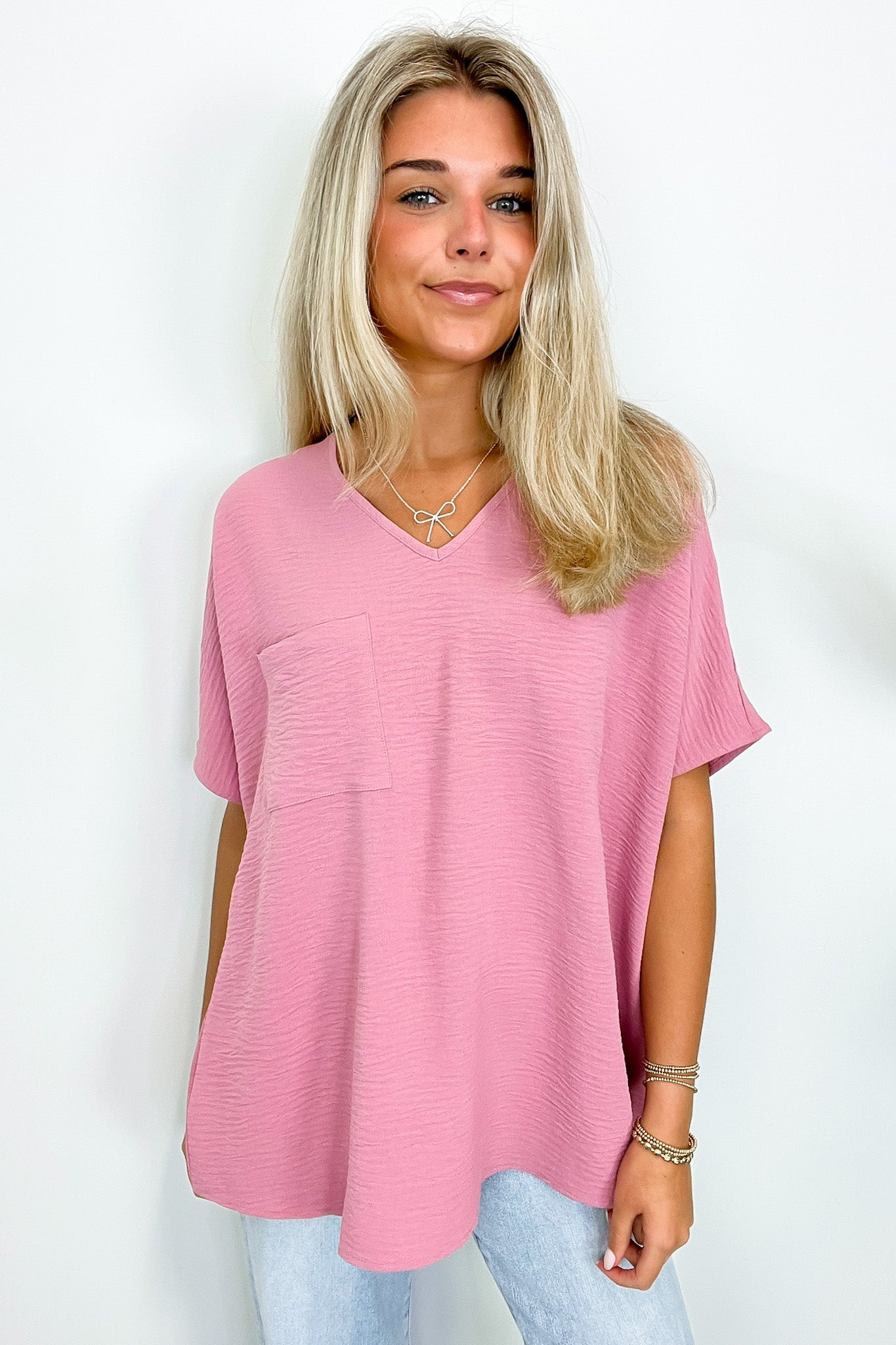Light Rose / S Have it Here V-Neck Pocket Top | BACK IN STOCK + NEW COLORS - Madison and Mallory