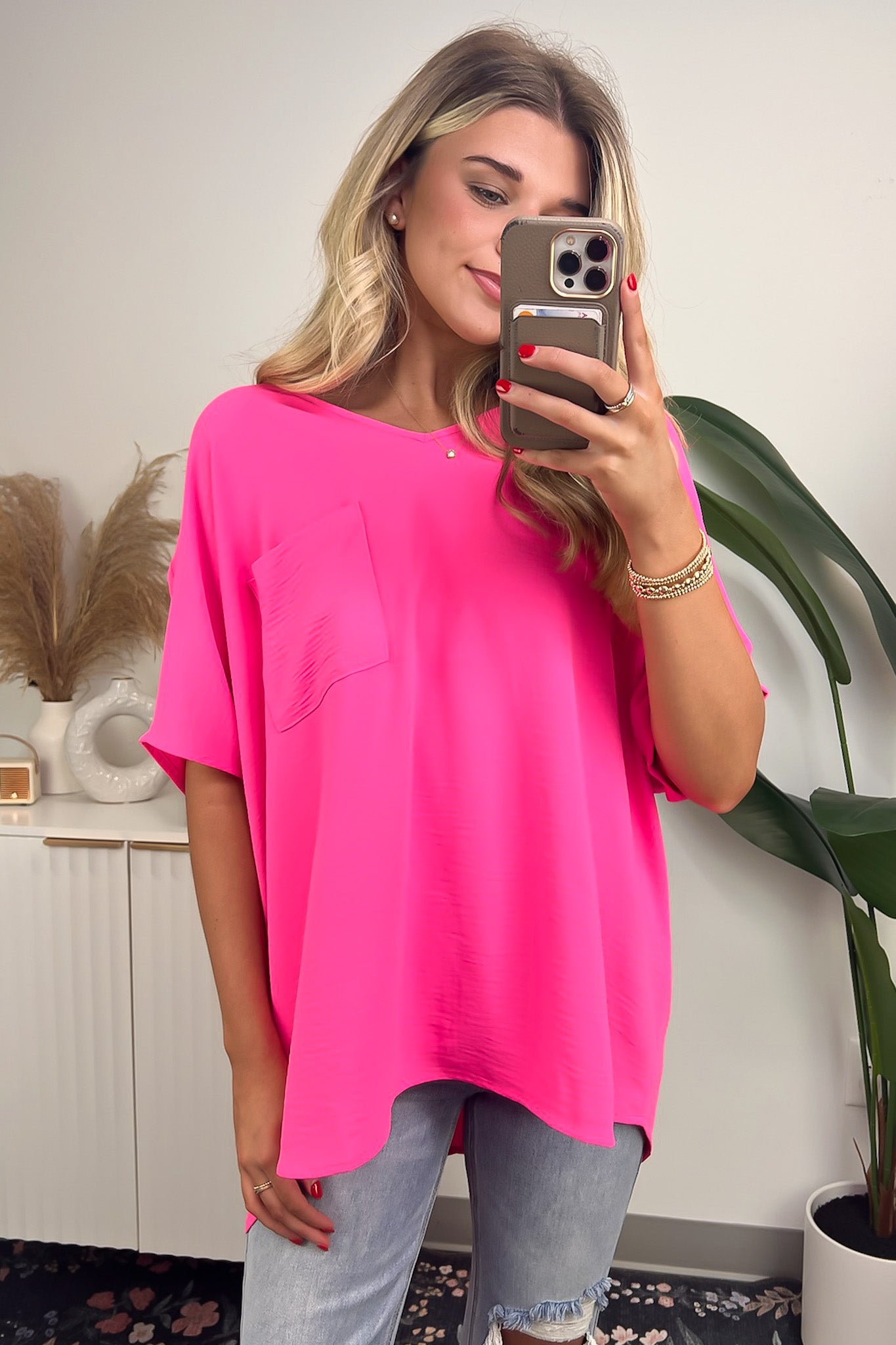 Neon Fuchsia / S Have it Here V-Neck Pocket Top | BACK IN STOCK + NEW COLORS - Madison and Mallory