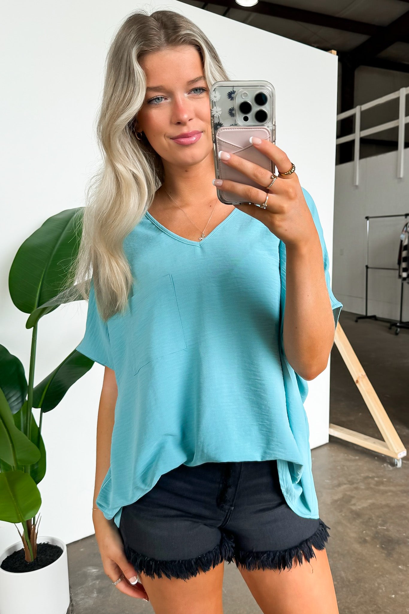 Dusty Teal / S Have it Here V-Neck Pocket Top | BACK IN STOCK + NEW COLORS - Madison and Mallory