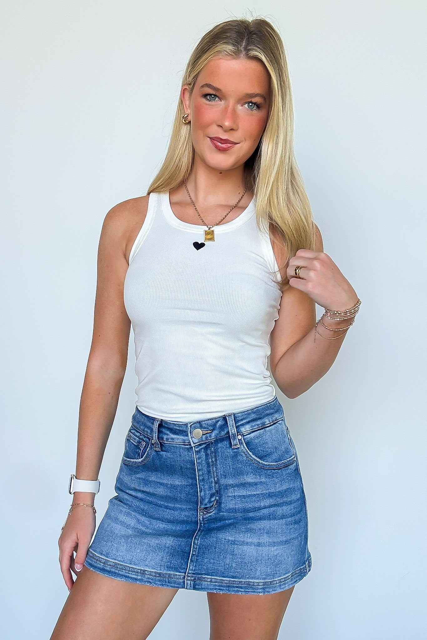 Off White / S Heart Eyes Detail Knit Tank Top - Madison and Mallory