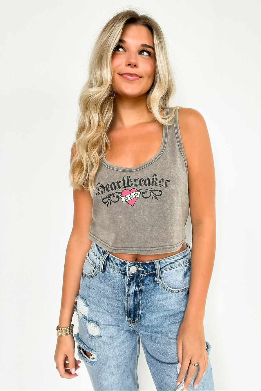 Charcoal / XS Heartbreaker Vintage Graphic Tank Top - Madison and Mallory