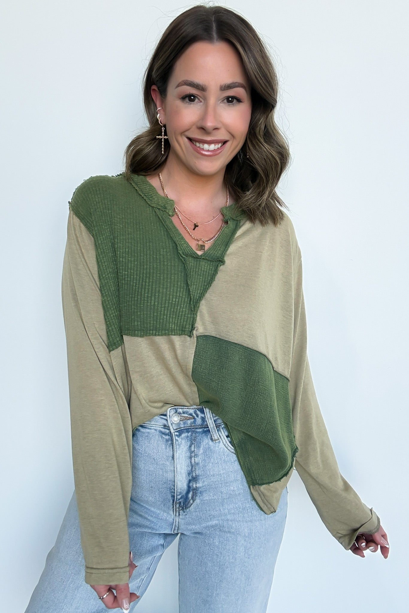 Karmen Notched Neck Color Block Contrast Top - FINAL SALE - Madison and Mallory