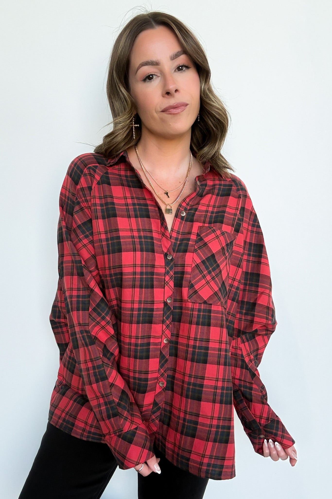 Faded Red / S Walnut Cove Relaxed Vintage Plaid Flannel Top - FINAL SALE - Madison and Mallory