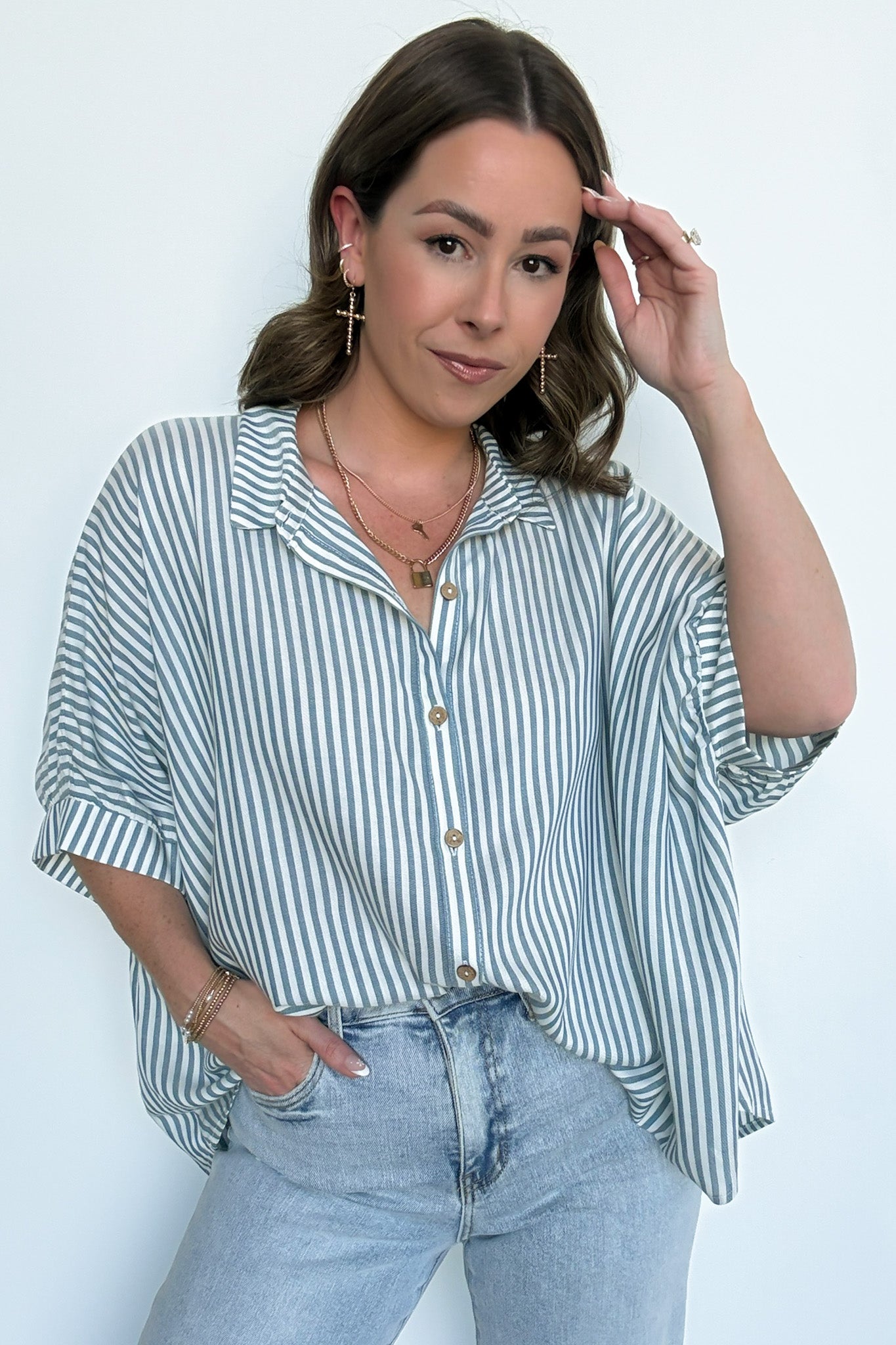 JoJo Striped Button Down Relaxed Top - BACK IN STOCK - Madison and Mallory