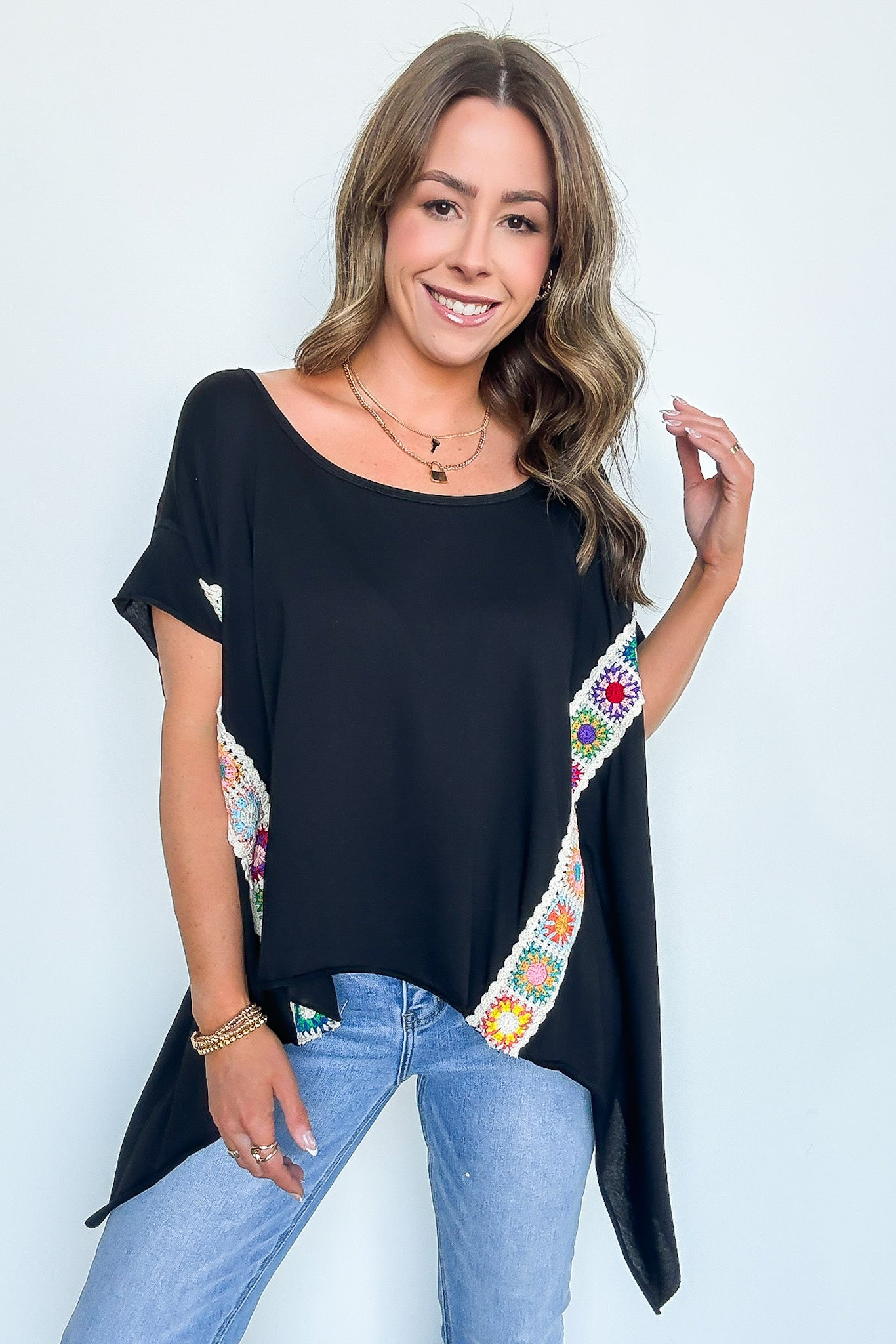 Liz Crochet Trim Batwing Top - FINAL SALE - Madison and Mallory