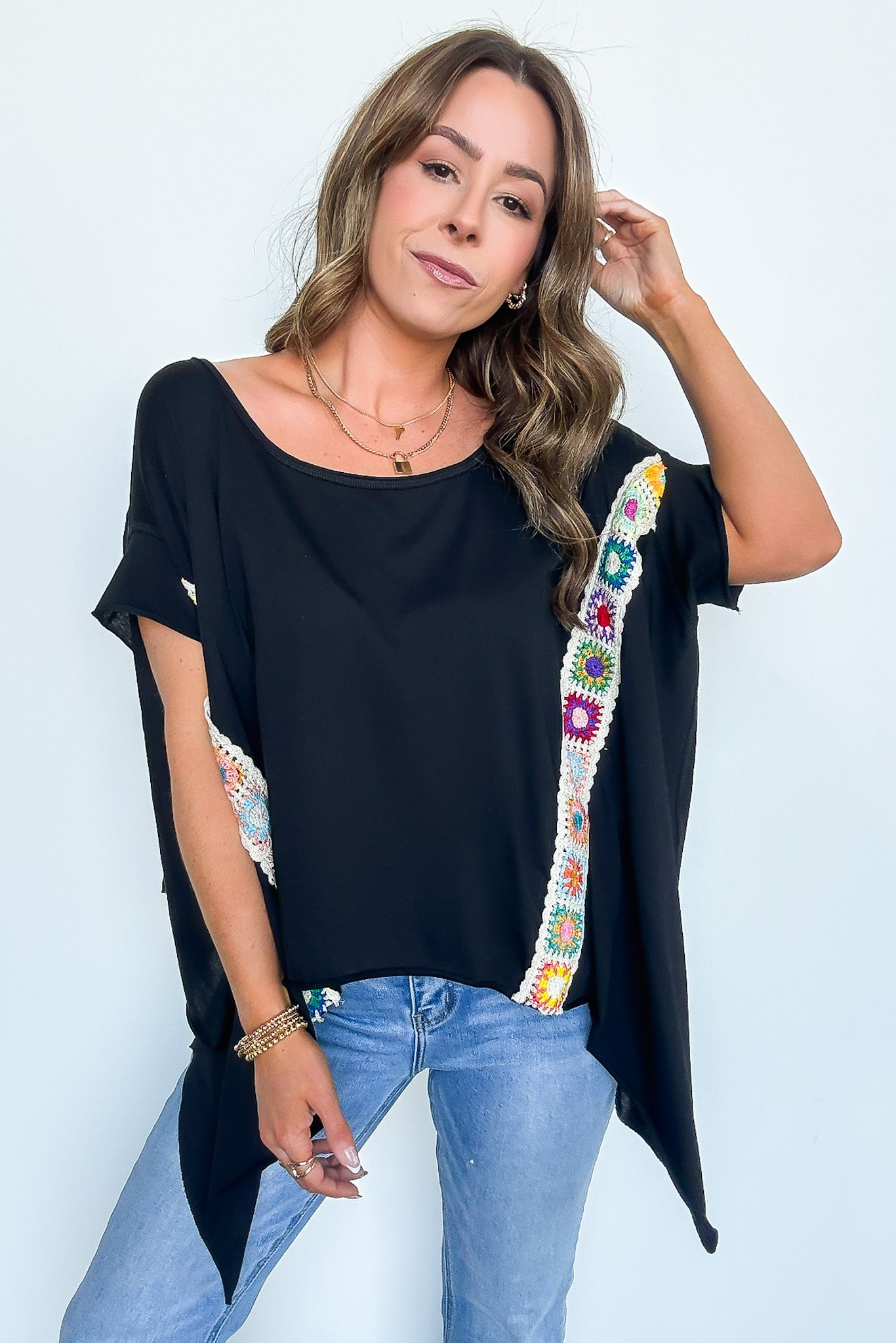 Black / S Liz Crochet Trim Batwing Top - FINAL SALE - Madison and Mallory