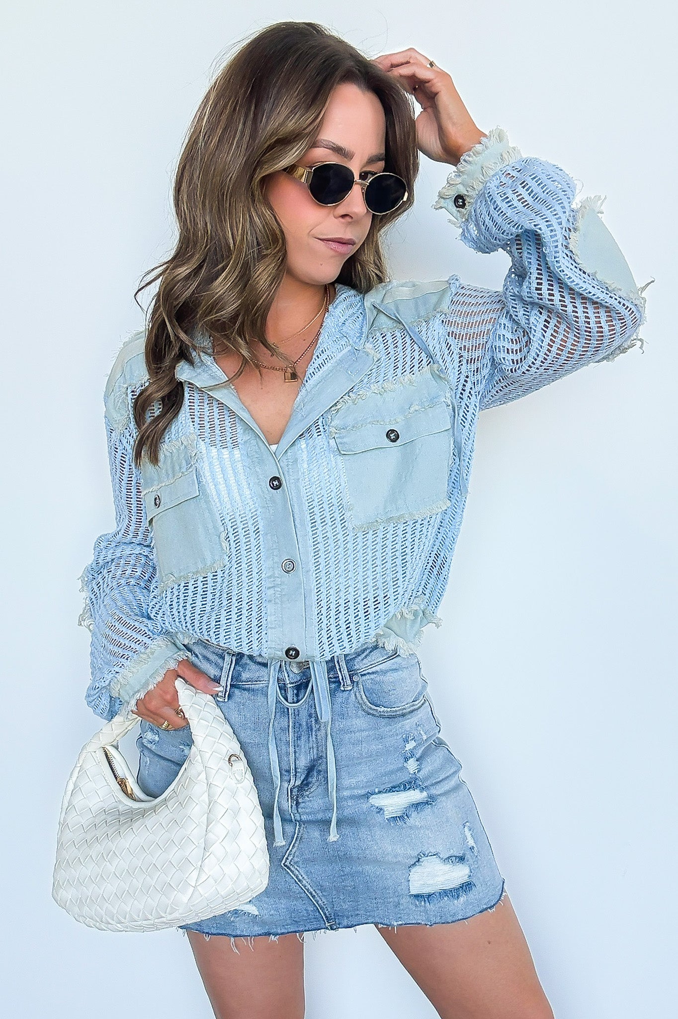 Millie Open Knit Drawstring Hem Button Down Top - FINAL SALE - Madison and Mallory
