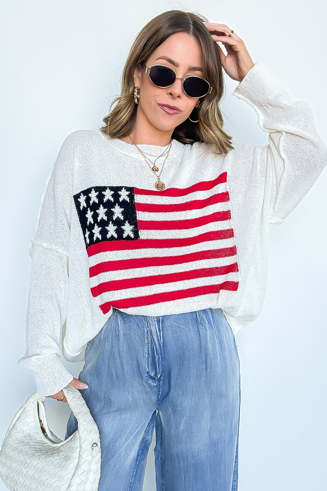 S / White Freedom Ring American Flag Knit Sweater - FINAL SALE - Madison and Mallory