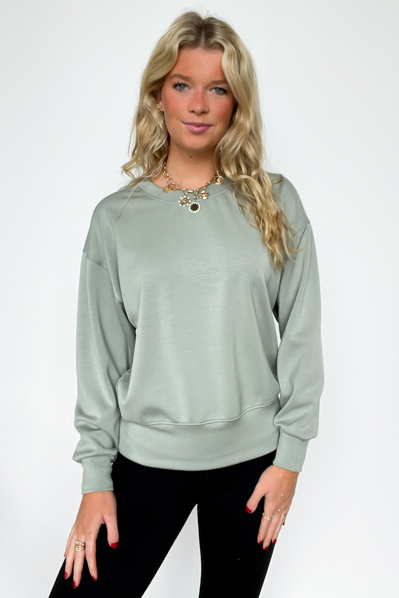 Sage / S Sporty Chic Scuba Knit Crewneck Sweatshirt - FINAL SALE - Madison and Mallory