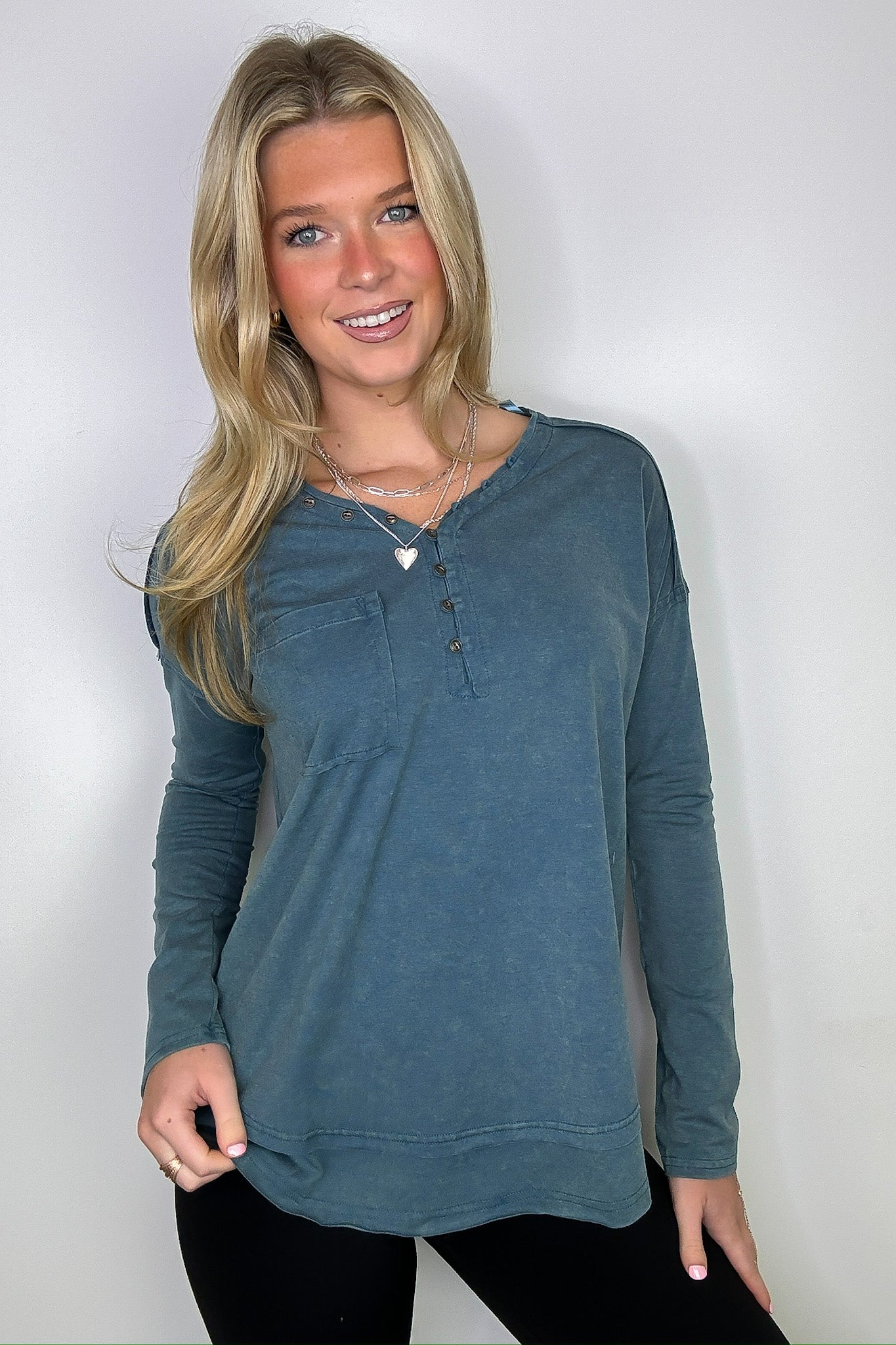 Robyn Mineral Washed Henley Top - FINAL SALE - Madison and Mallory