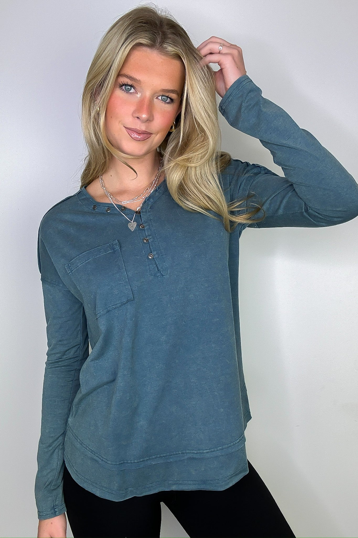 Denim / S Robyn Mineral Washed Henley Top - FINAL SALE - Madison and Mallory