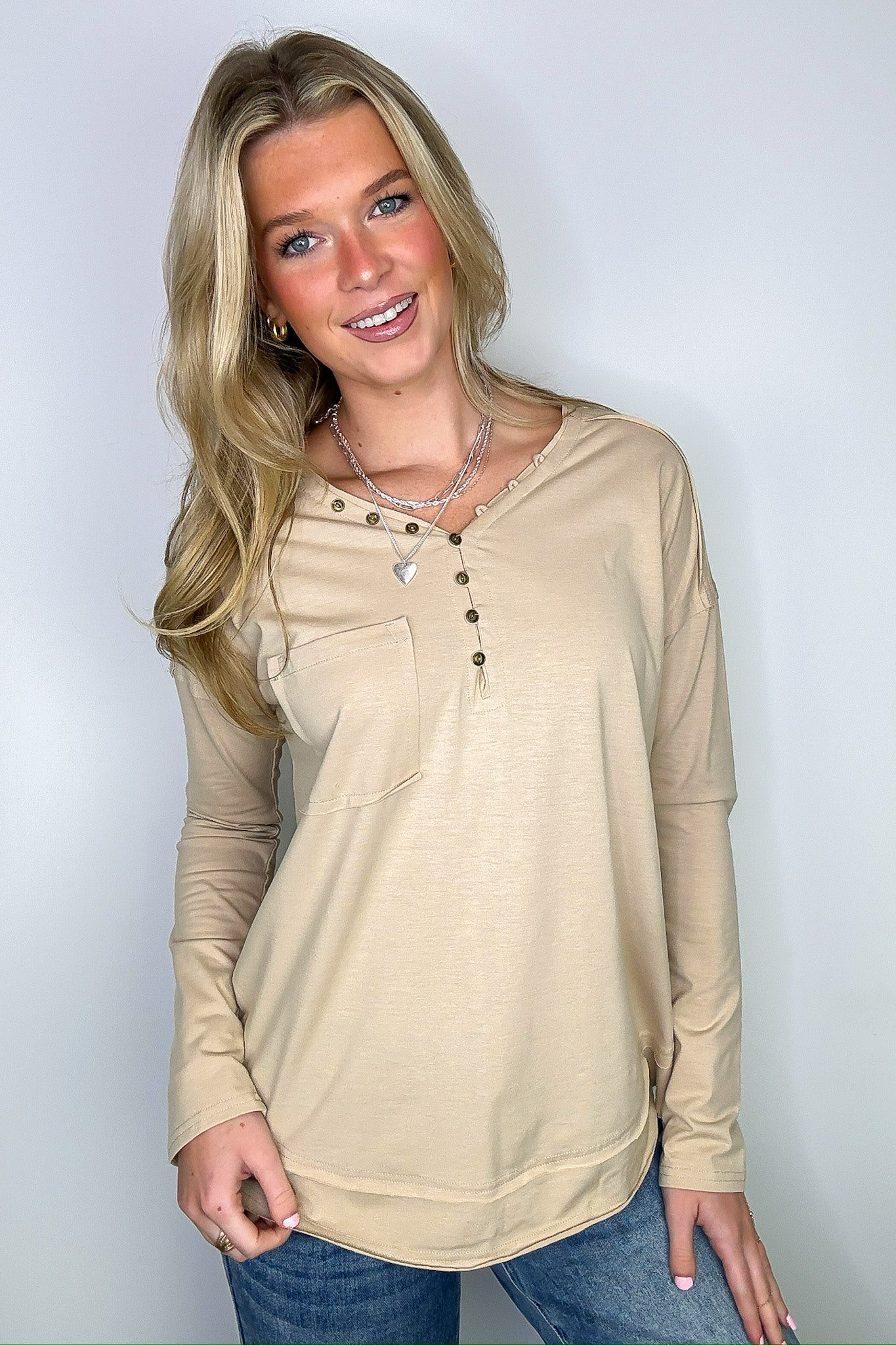 Cream / S Robyn Mineral Washed Henley Top - FINAL SALE - Madison and Mallory