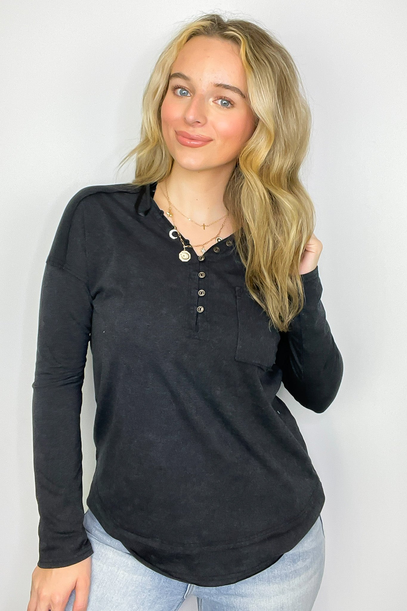 Robyn Mineral Washed Henley Top - FINAL SALE - Madison and Mallory