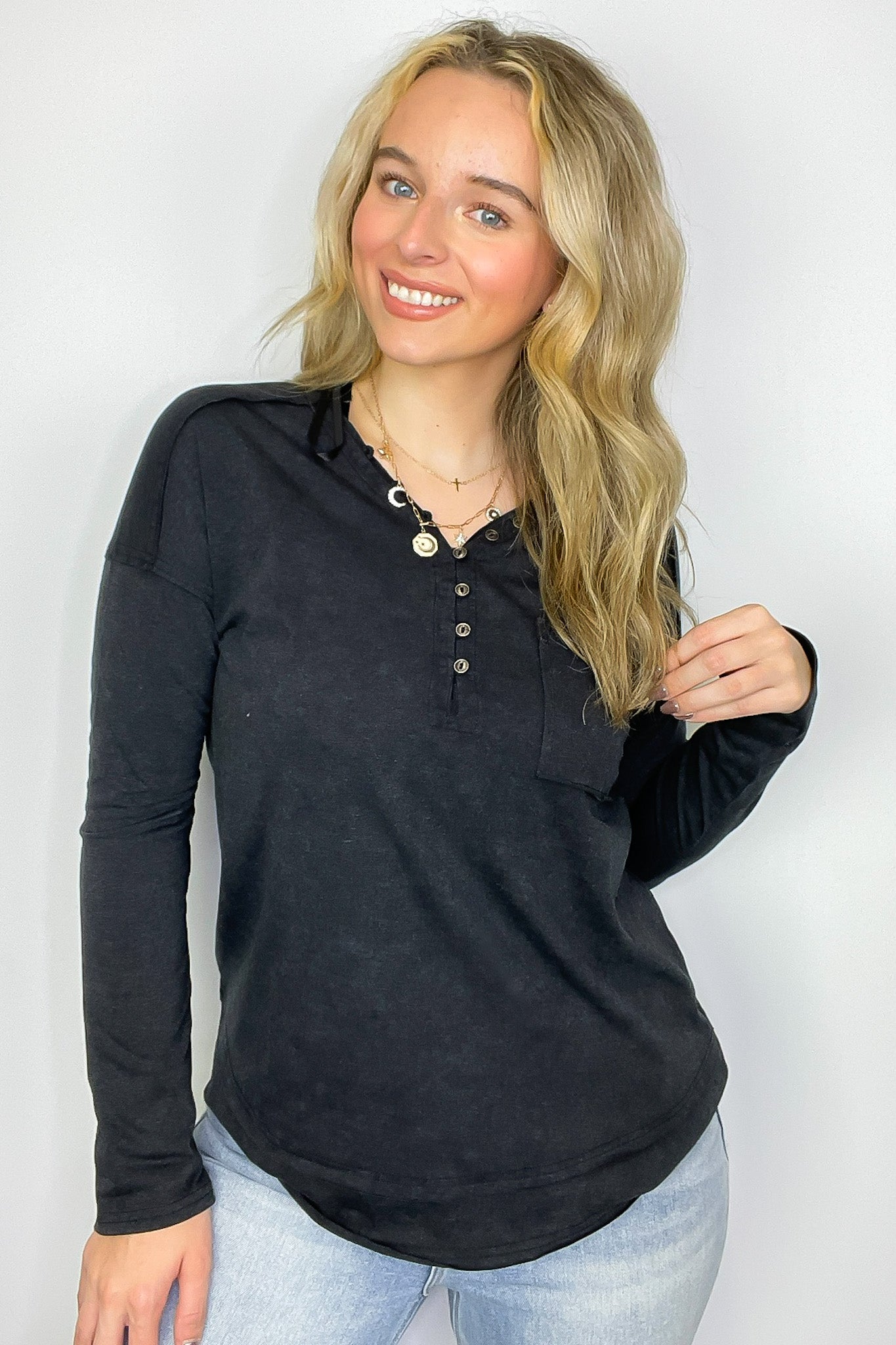 Robyn Mineral Washed Henley Top - FINAL SALE - Madison and Mallory
