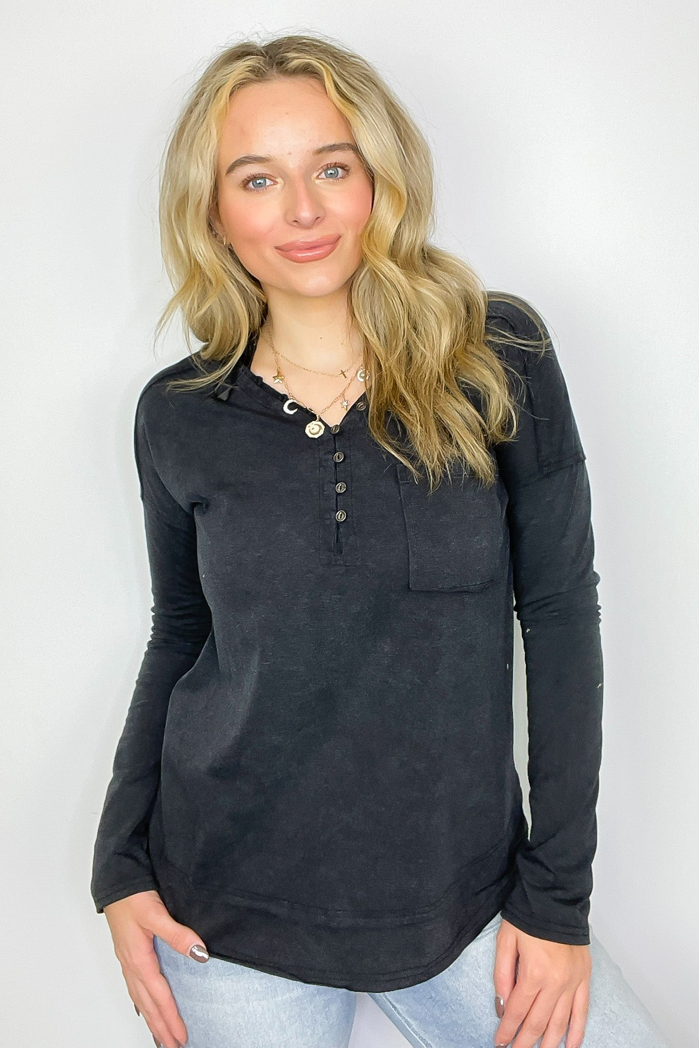 Robyn Mineral Washed Henley Top - FINAL SALE - Madison and Mallory