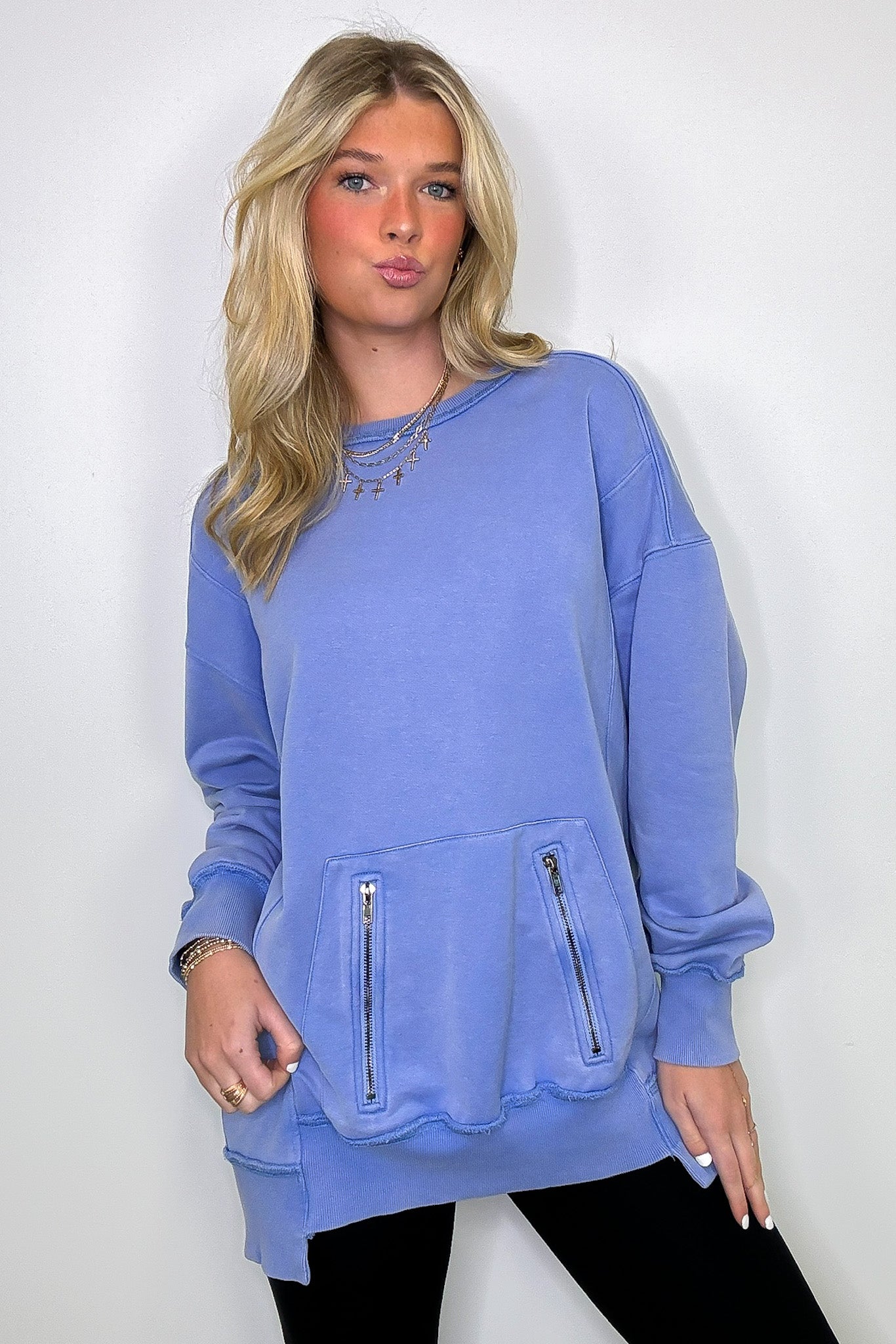 Larissa Mineral Wash Zipper Pocket Pullover - FINAL SALE - Madison and Mallory