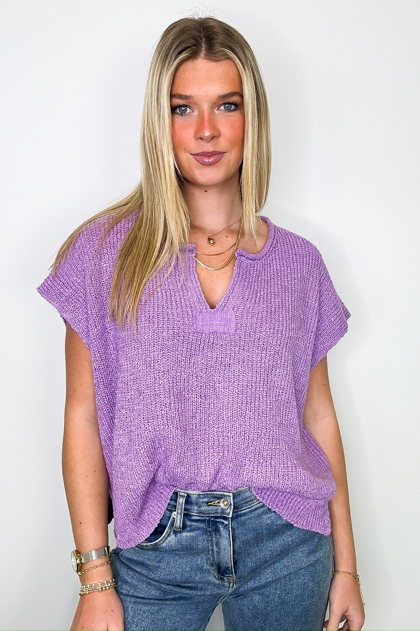 Bright Lavender / SM Necessary Charm V-Neck Side Slit Knit Top - BACK IN STOCK - Madison and Mallory