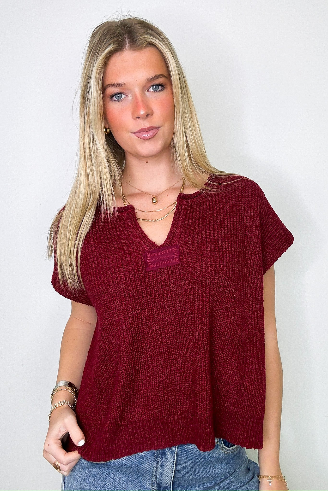 Necessary Charm V-Neck Side Slit Knit Top - BACK IN STOCK - Madison and Mallory