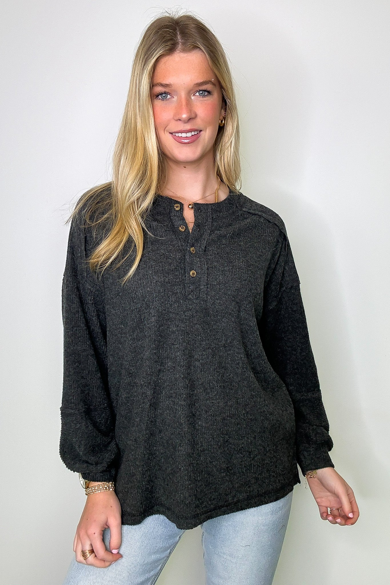 Cozy Outcome Ribbed Henley Top - FINAL SALE - Madison and Mallory