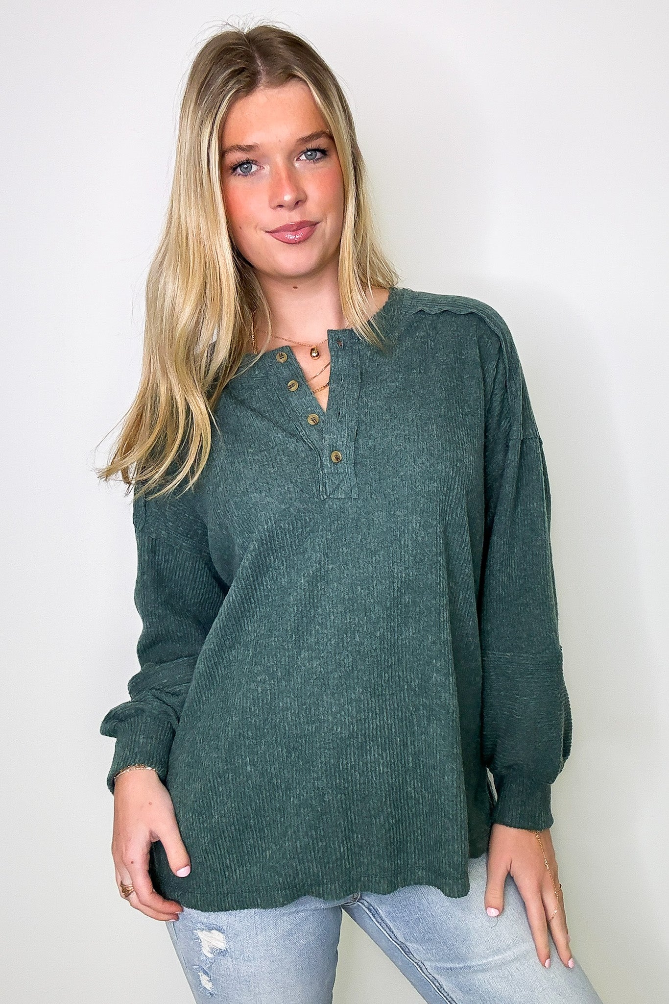 Ash Jade / SM Cozy Outcome Ribbed Henley Top - FINAL SALE - Madison and Mallory