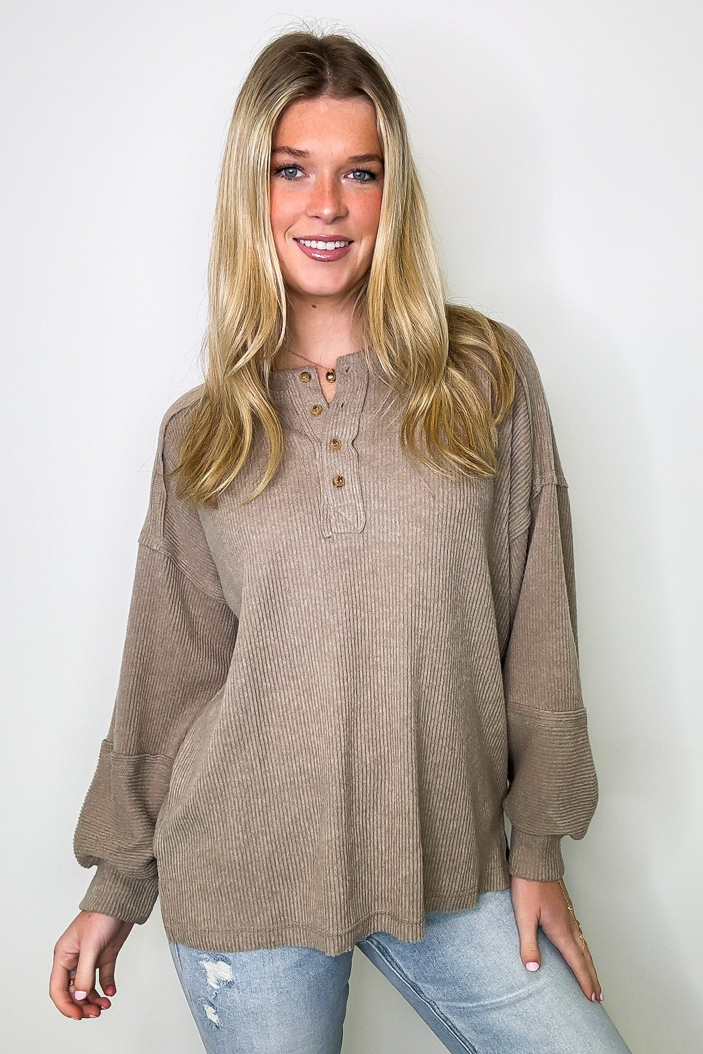 Cozy Outcome Ribbed Henley Top - FINAL SALE - Madison and Mallory