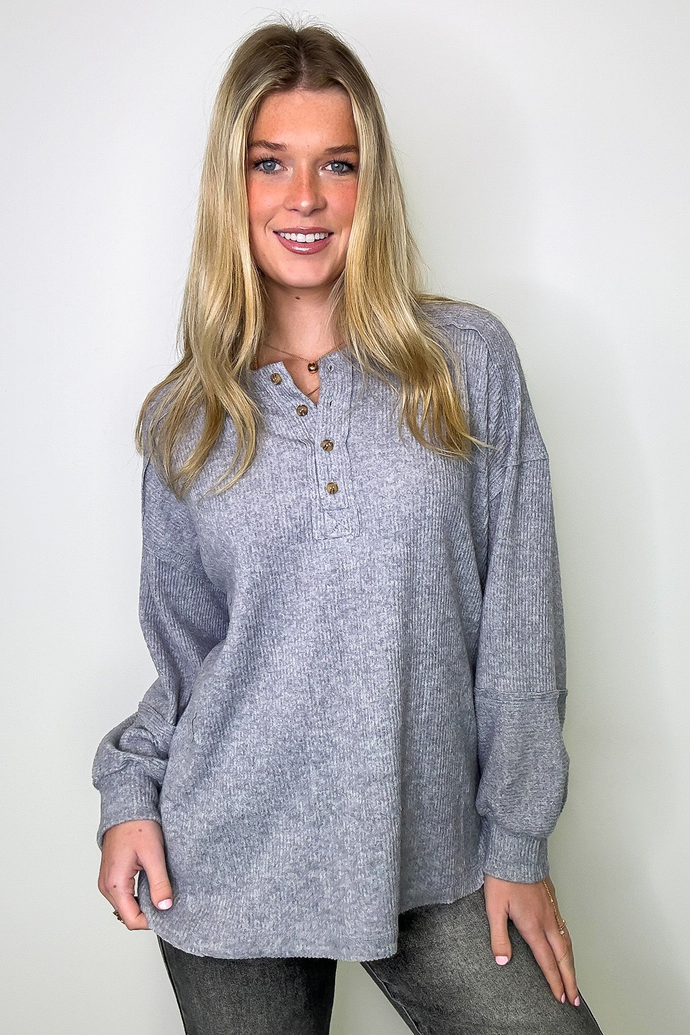 Cozy Outcome Ribbed Henley Top - FINAL SALE - Madison and Mallory