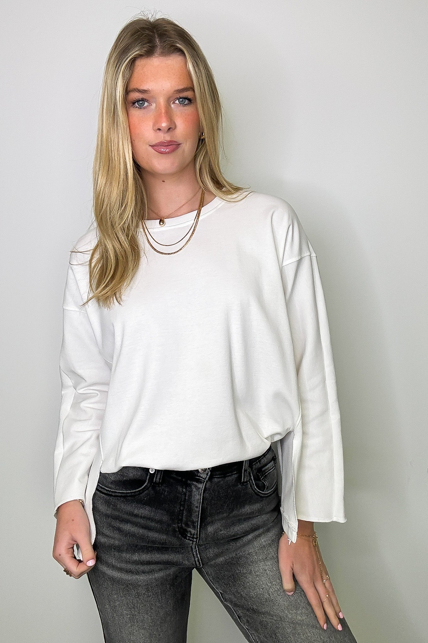 Madelyn Round Neck Side Slit Top - FINAL SALE - Madison and Mallory