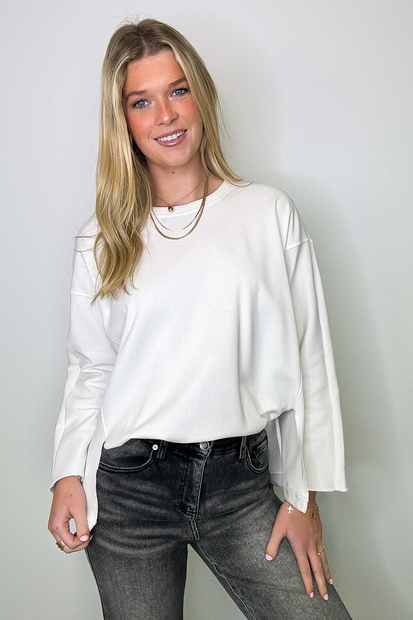 Madelyn Round Neck Side Slit Top - FINAL SALE - Madison and Mallory