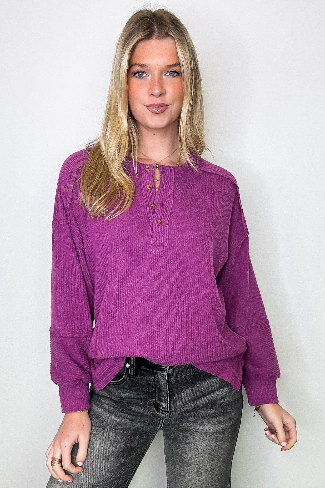 Cozy Outcome Ribbed Henley Top - FINAL SALE - Madison and Mallory