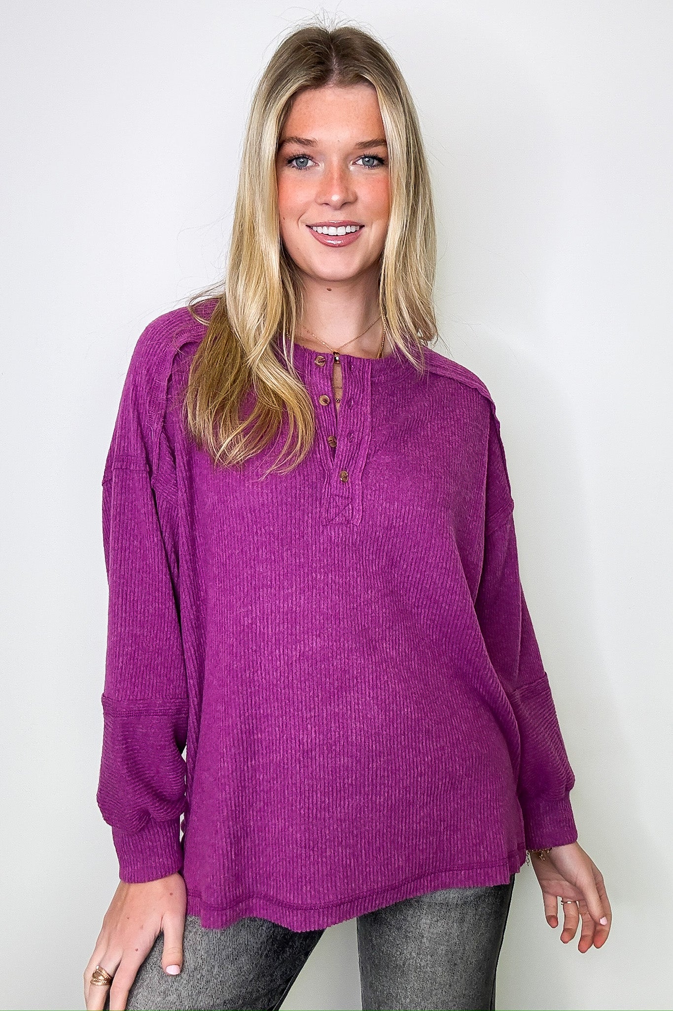 Cozy Outcome Ribbed Henley Top - FINAL SALE - Madison and Mallory
