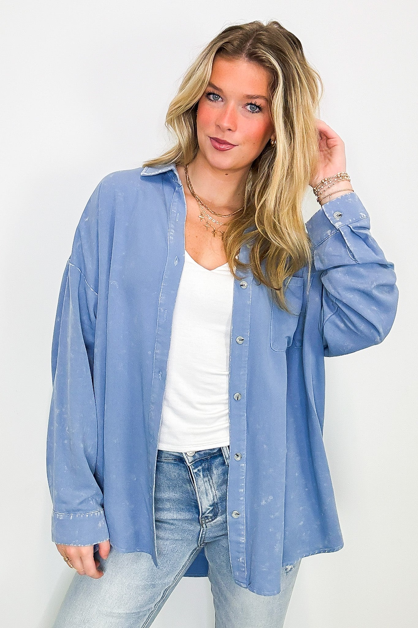 Margot Mineral Wash Button Down Top - FINAL SALE - Madison and Mallory