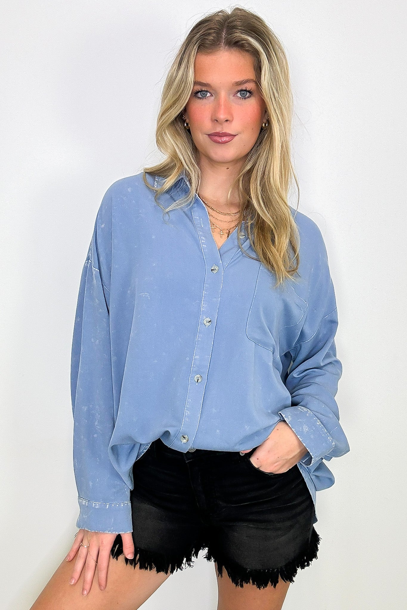 Margot Mineral Wash Button Down Top - FINAL SALE - Madison and Mallory