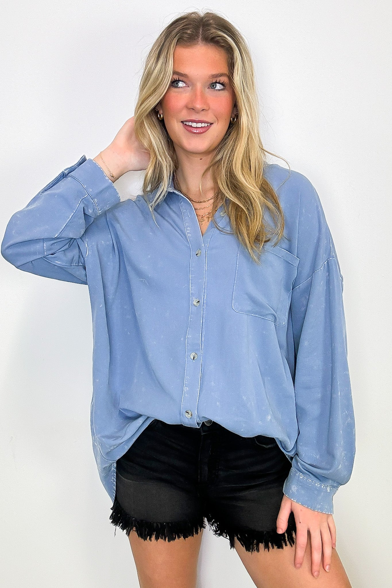 Margot Mineral Wash Button Down Top - FINAL SALE - Madison and Mallory