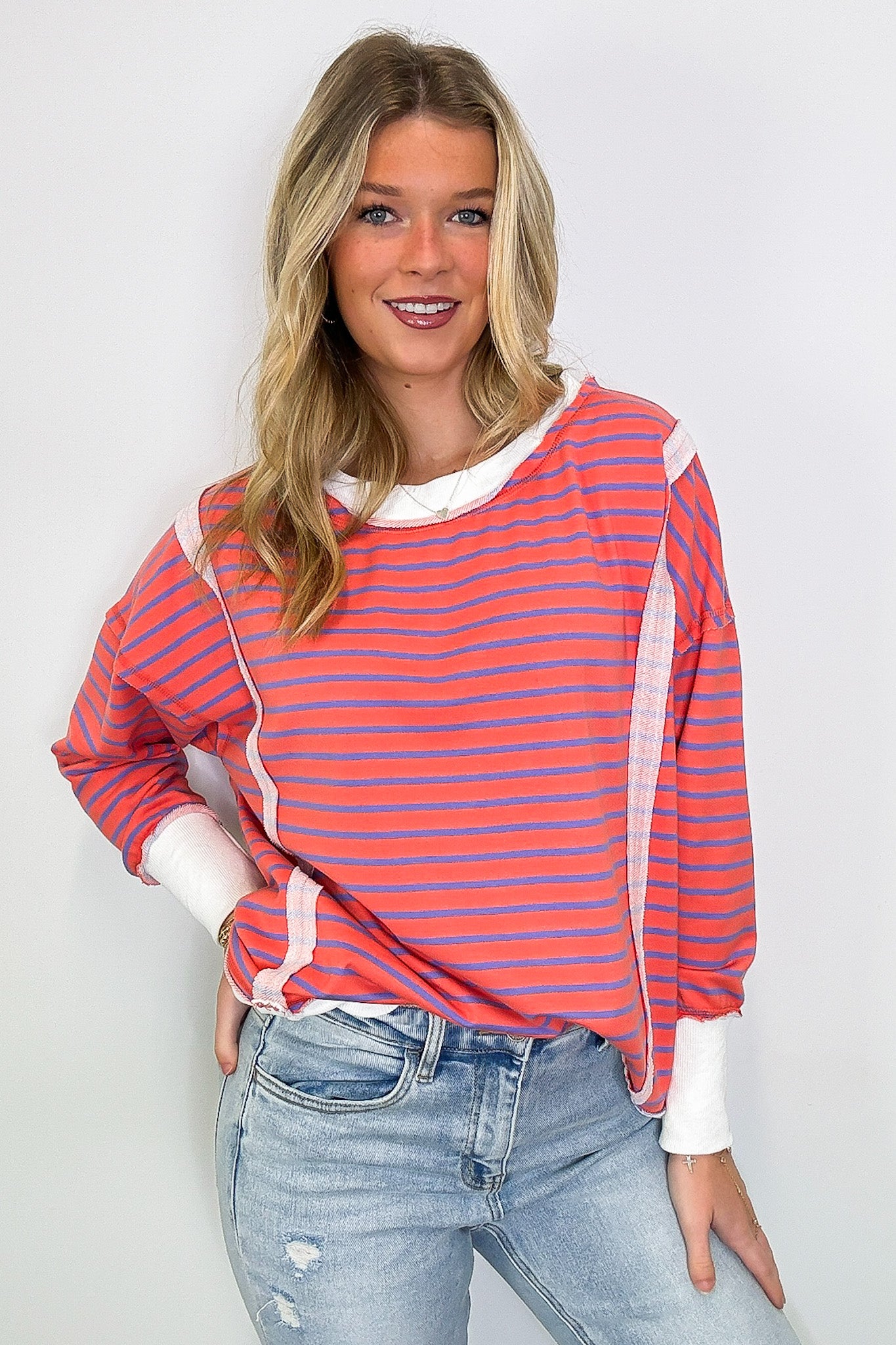 Livie Striped Relaxed Fit Pullover - FINAL SALE - Madison and Mallory