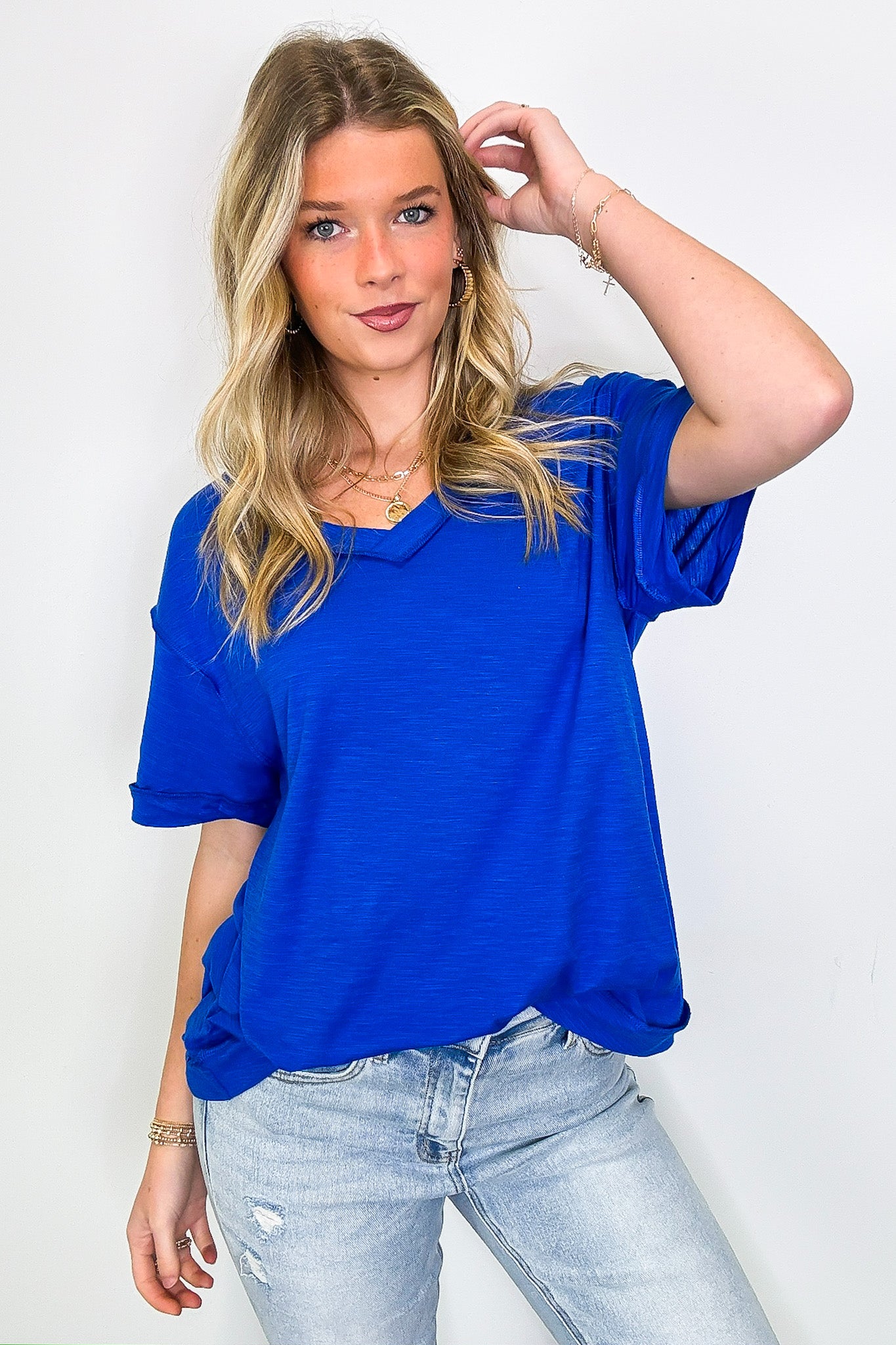 Retro Pop Relaxed V-Neck Short Sleeve Top - FINAL SALE - Madison and Mallory