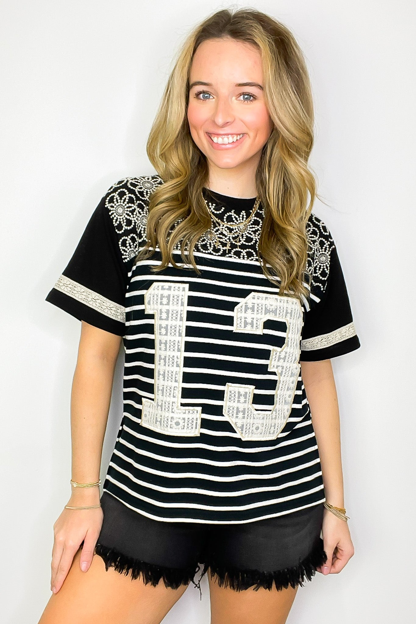 Sporty Spice Lace Patch Embroidered Top - FINAL SALE - Madison and Mallory