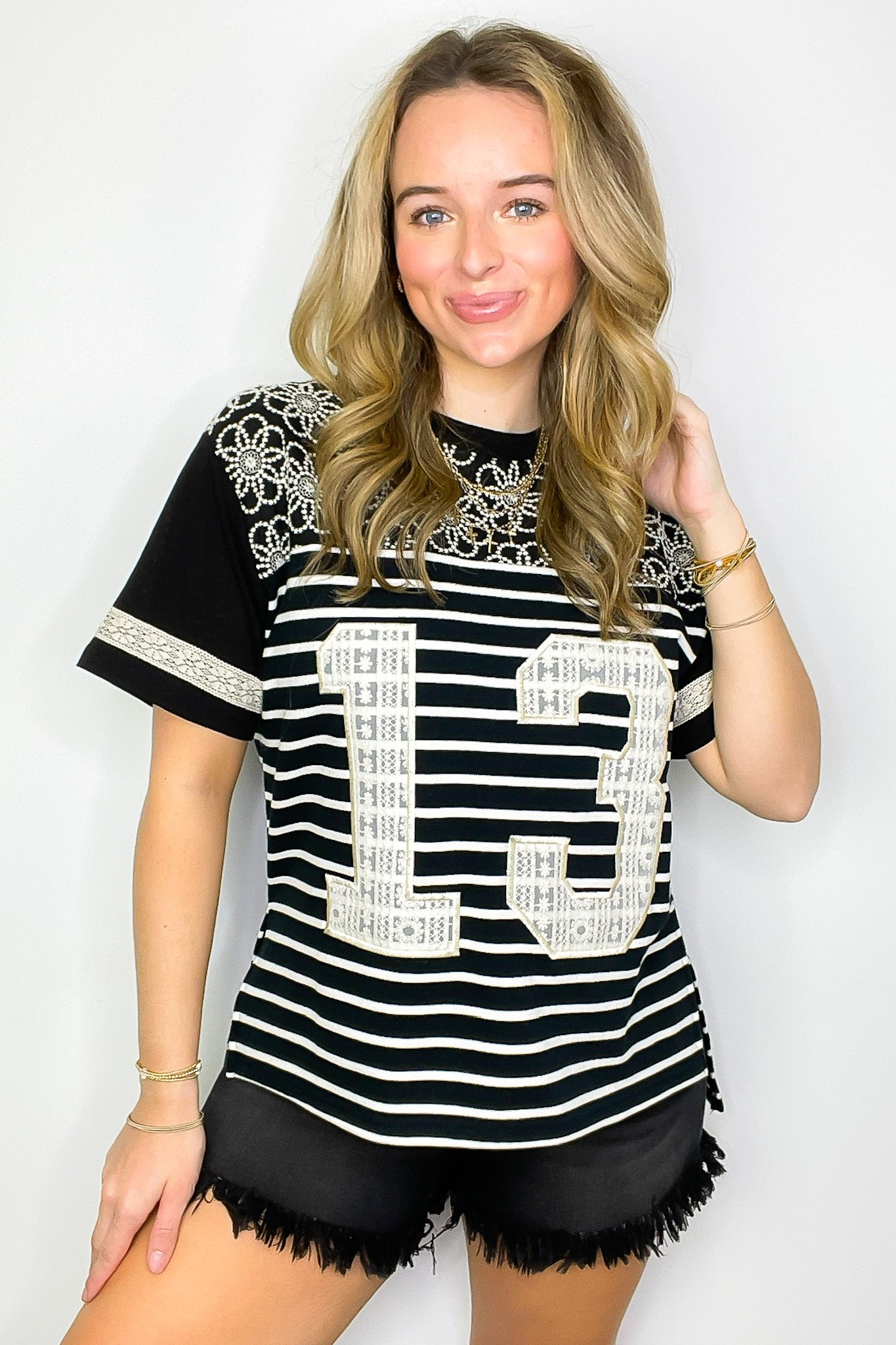Sporty Spice Lace Patch Embroidered Top - FINAL SALE - Madison and Mallory