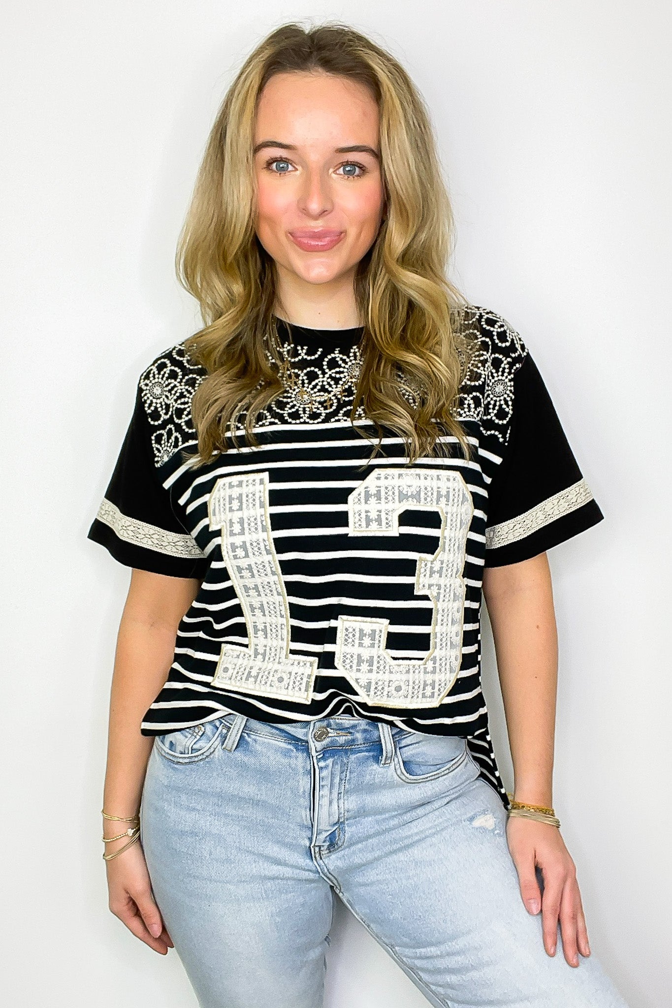 Sporty Spice Lace Patch Embroidered Top - FINAL SALE - Madison and Mallory