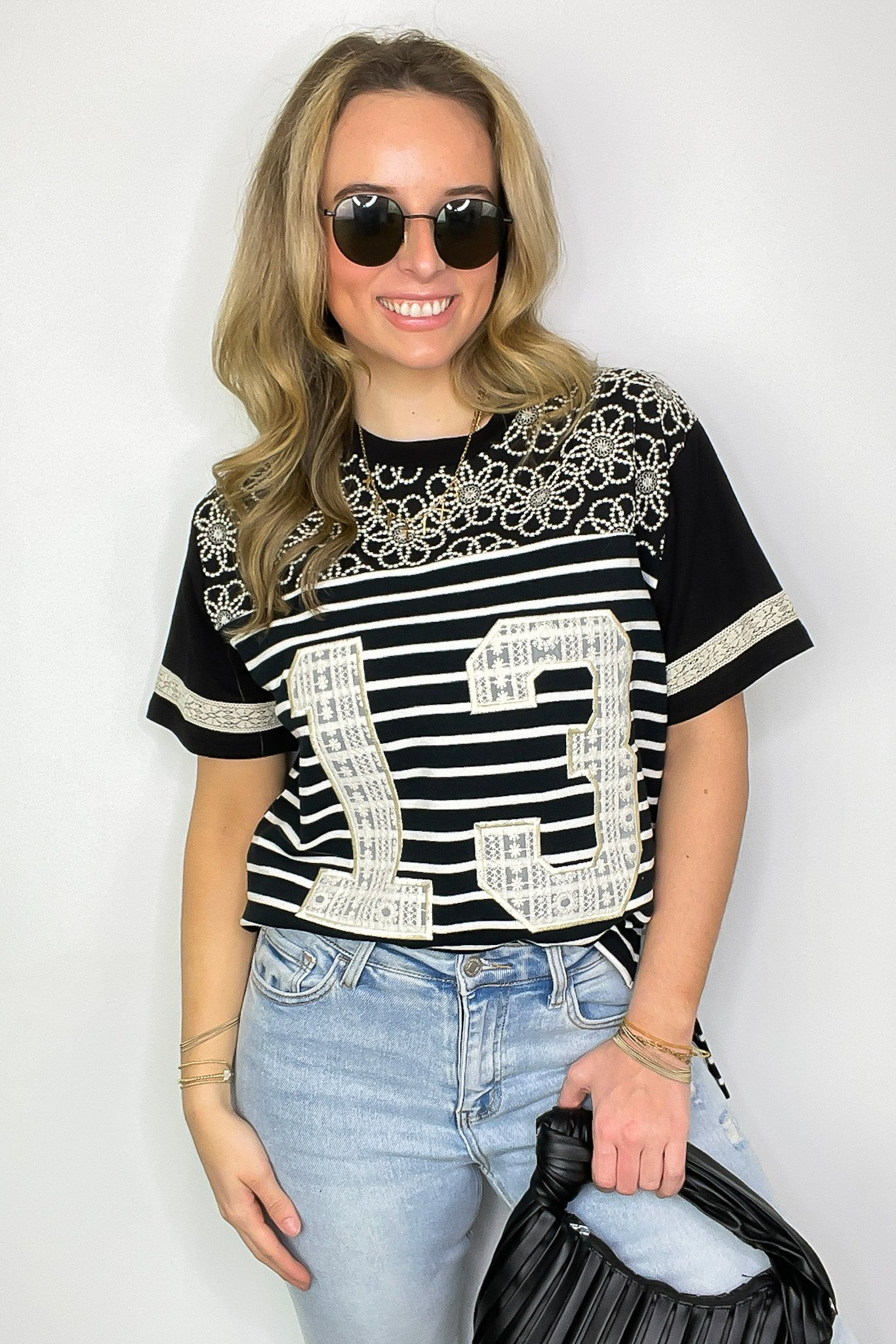 Sporty Spice Lace Patch Embroidered Top - FINAL SALE - Madison and Mallory