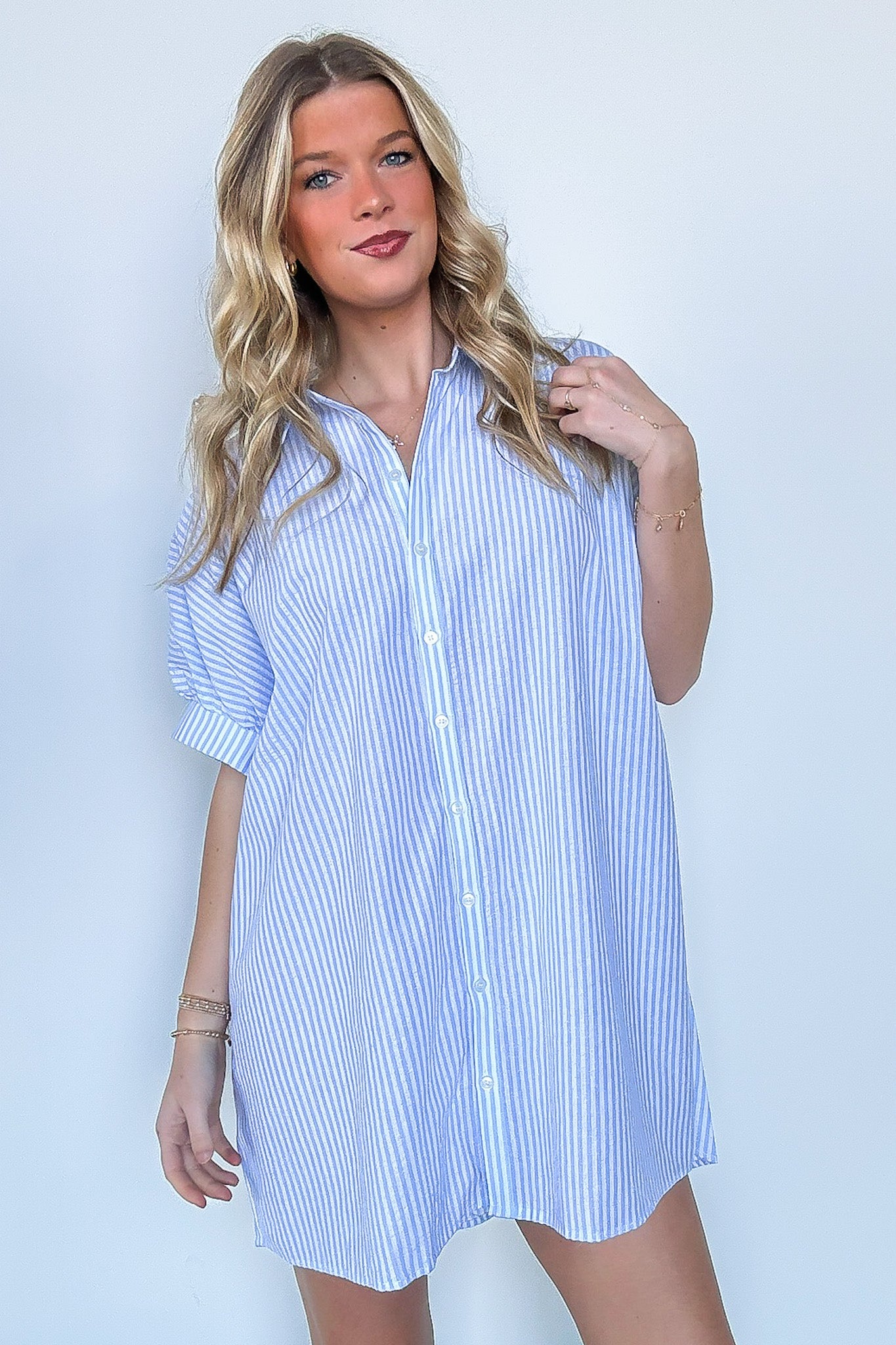 Renna Striped Button Up Shirt Dress - FINAL SALE - Madison and Mallory