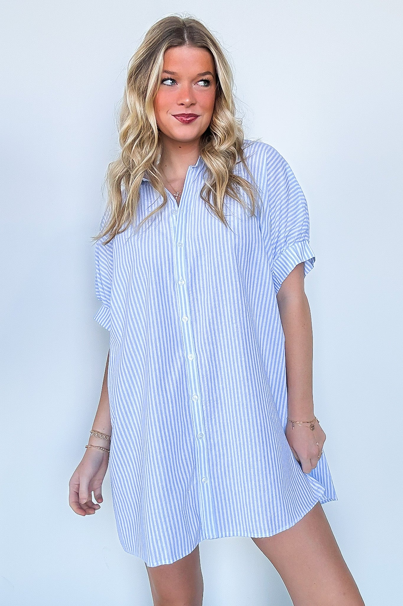 Renna Striped Button Up Shirt Dress - FINAL SALE - Madison and Mallory