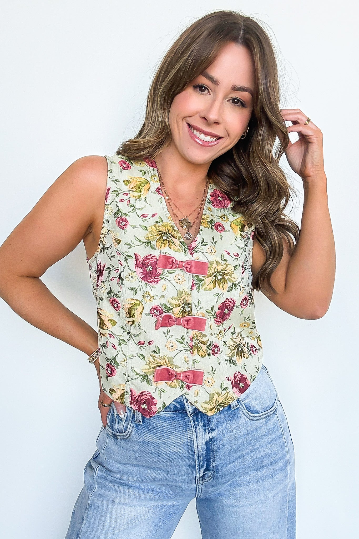Garden Floral Jacquard Bow Vest - Madison and Mallory