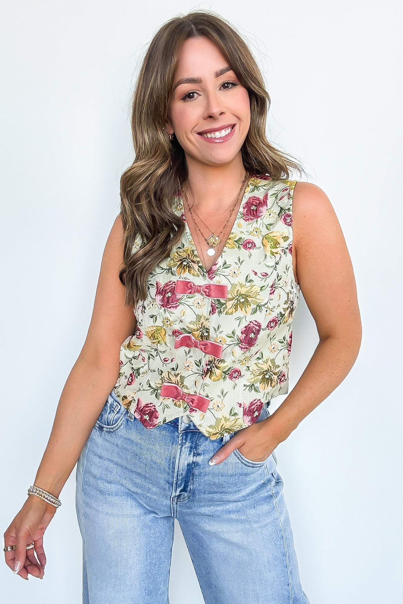 Garden Floral Jacquard Bow Vest - Madison and Mallory