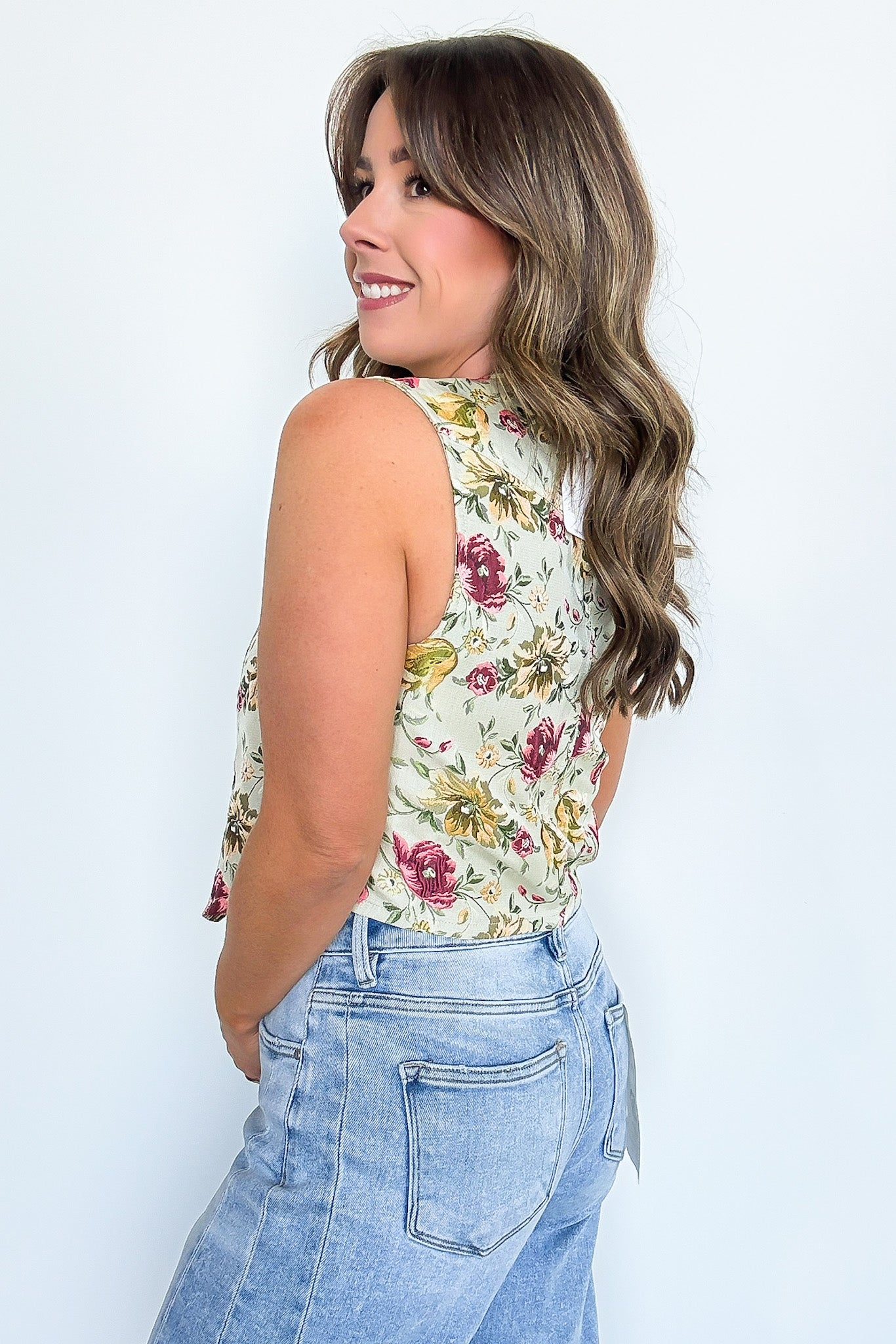 Garden Floral Jacquard Bow Vest - Madison and Mallory